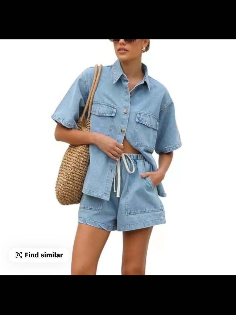 Light Blue Denim Two-Piece Set - Button Shirt & Drawstring Shorts size small NWT